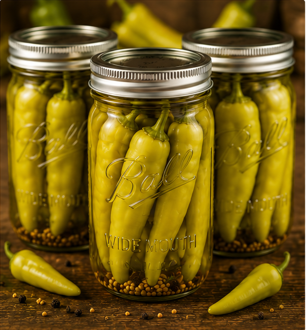 Whole Banana Peppers in quart canning jars