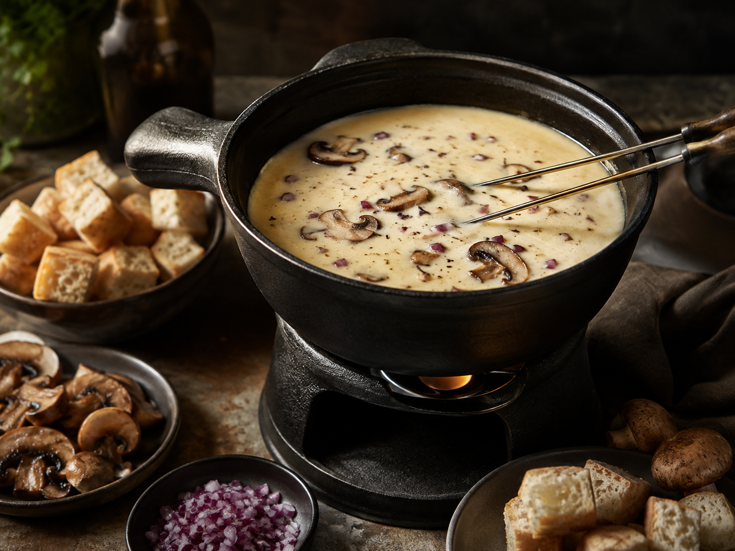 Gramps' Creamy Brie & Mushroom Fondue
