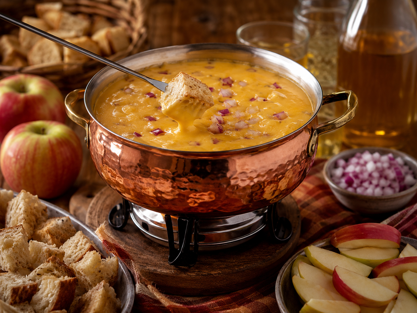 Cheddar, red onion, apple and hard cider fondue